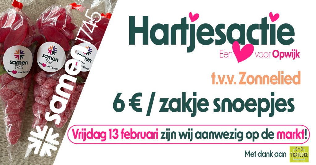 Hartjesactie samen1745 op de MARKT! – t.v.v. Zonnelied – Een hart voor Opwijk!